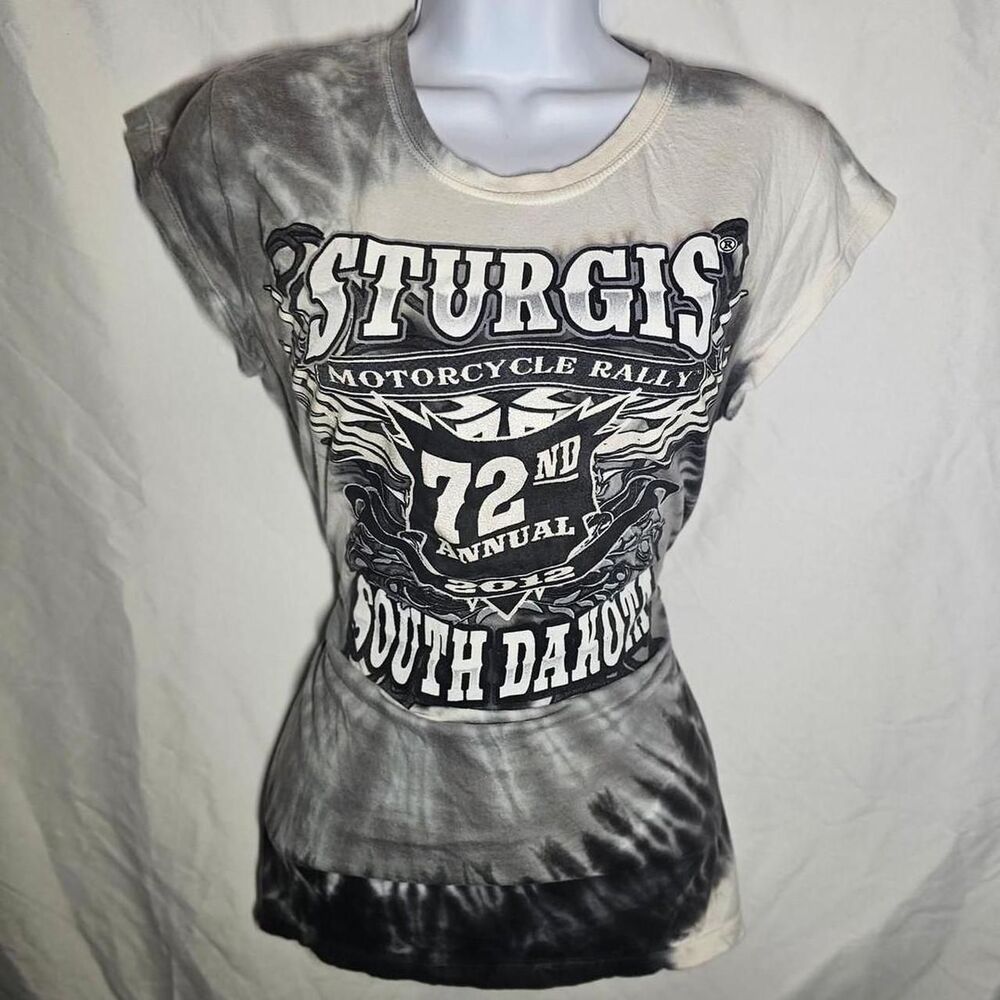 grey tie dye Sturgis 2000s grunge biker baby tee